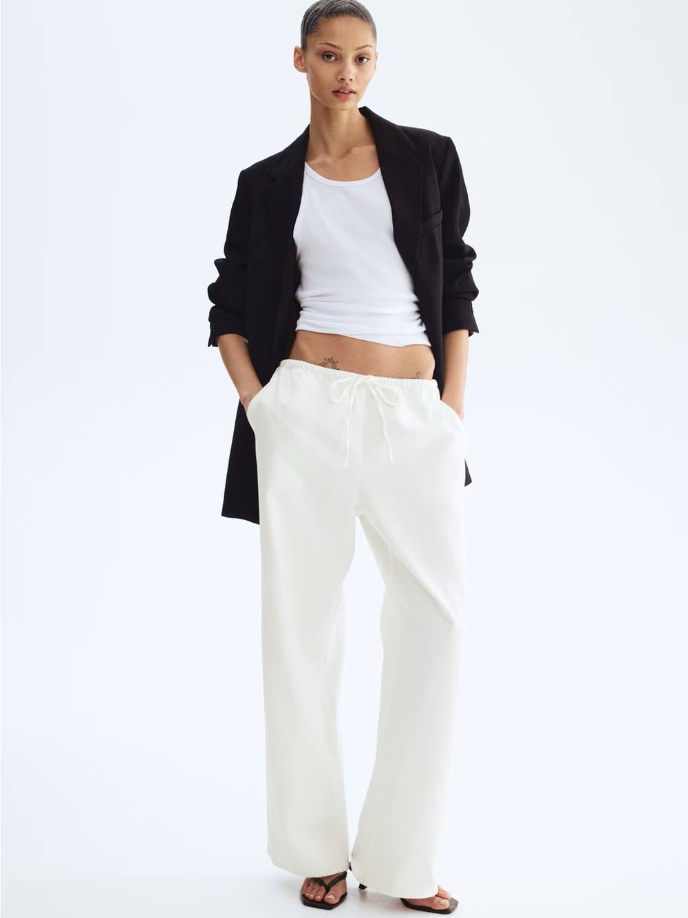 H&M Wide-Leg Drawstring Jeans - White
